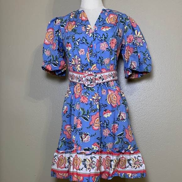 Joie Dresses & Skirts - Joie Women’s Baja‎ Blue Floral Puff Sleeve Mini Dress With Belt Summer Chic 4